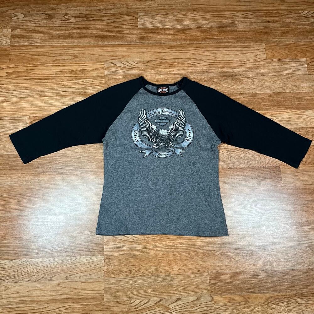 Harley Davidson Tinley‎ Park II Women’s 3/4 Sleeve T Shirt Sz L Preowned